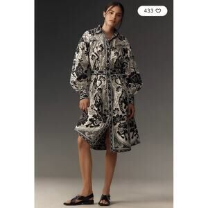 Anthropologie Farm Rio Long-Sleeve Collared Midi Shirt Dress XS